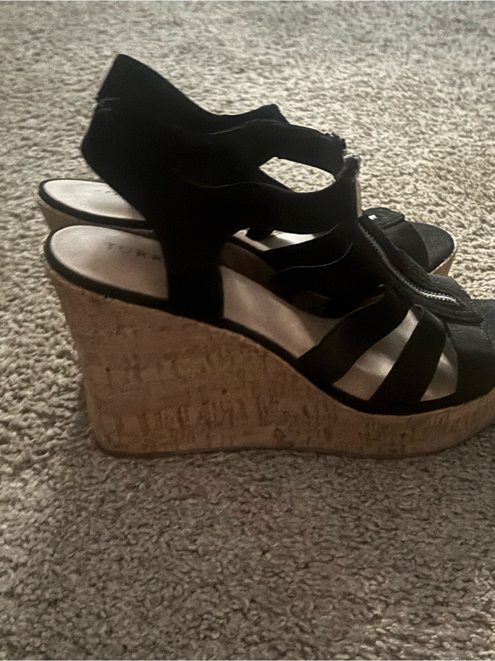 torrid Black Strappy Wedge Sandals with Wood-Textured Heel